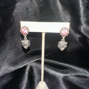 Elegant Pink and Silver Cat Earrings